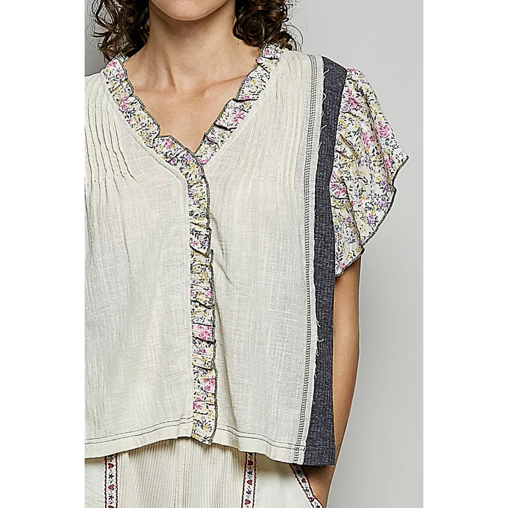 POL V-Neck Floral Ruffle Sleeve Blouse - Picture 6 of 6